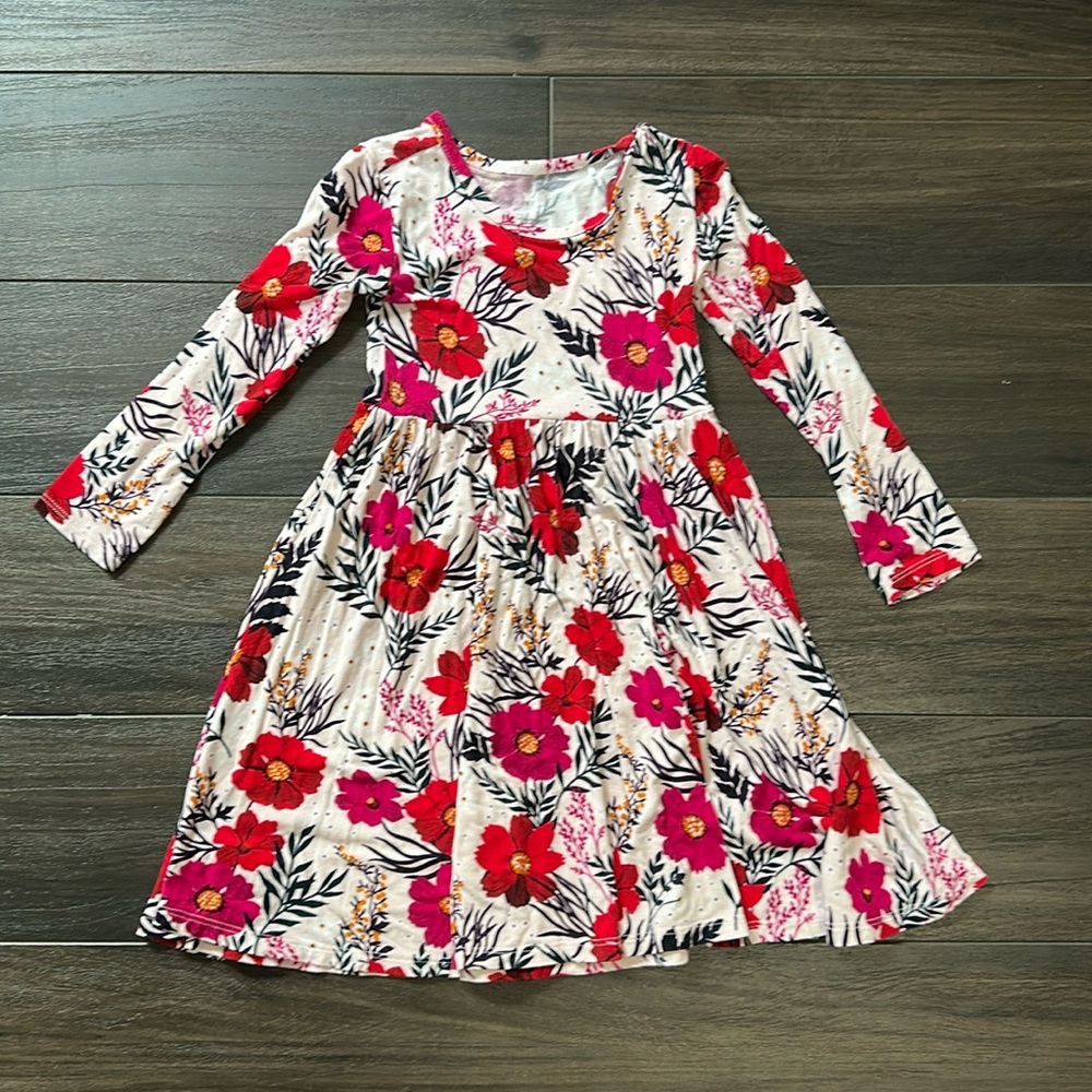 Posh Peanut Chloe Twirl Dress Girls 3T Floral Red Pink Flowers